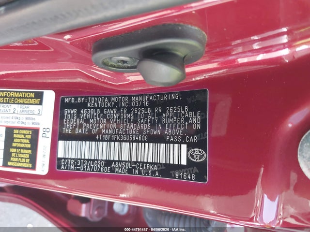 Toyota CAMRY XSE 2016 4T1BF1FK3GU584608 Image 9