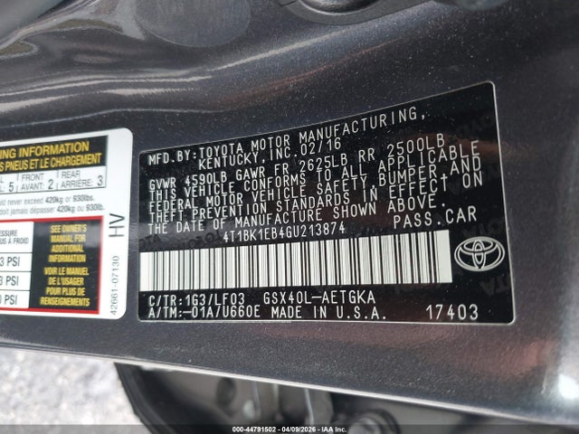 Toyota Avalon Xle Plus 2016 4T1BK1EB4GU213874 Image 9