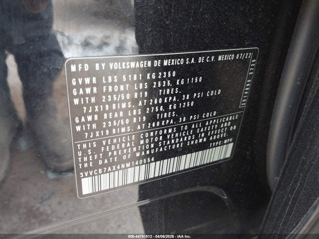 3VVCB7AX4NM140554 Volkswagen Tiguan 2.0t Se R-line Black