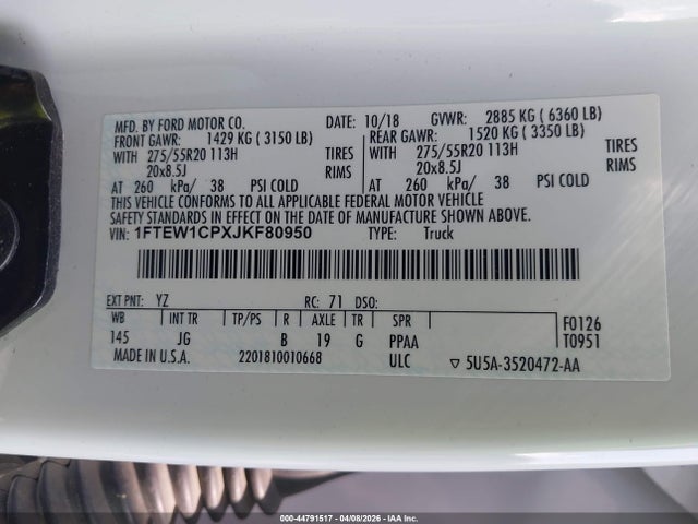 Ford F-150 Xl 2018 1FTEW1CPXJKF80950 Image 9