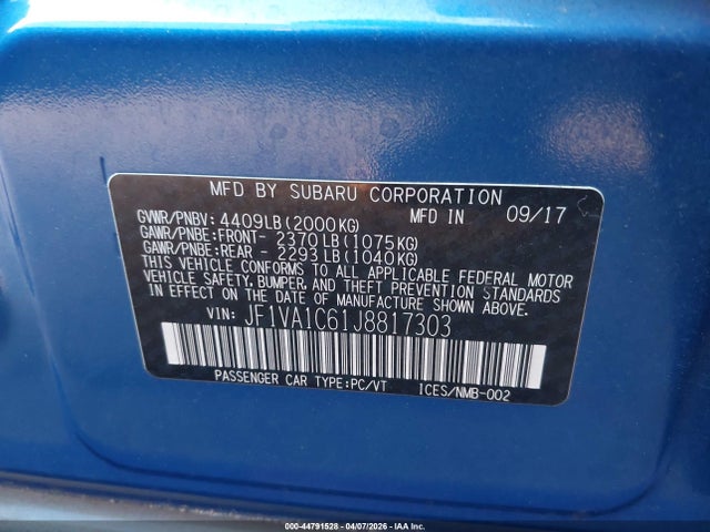 JF1VA1C61J8817303 Subaru Wrx Premium