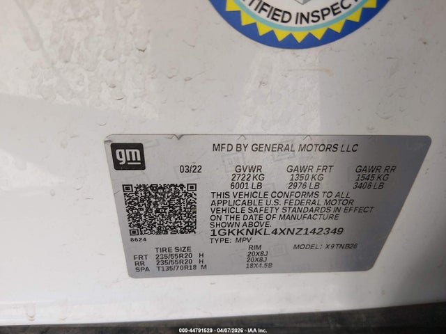 Продажа на аукционе авто 2022 Gmc Acadia Fwd Sle, vin: 1GKKNKL4XNZ142349, номер лота: 44791529