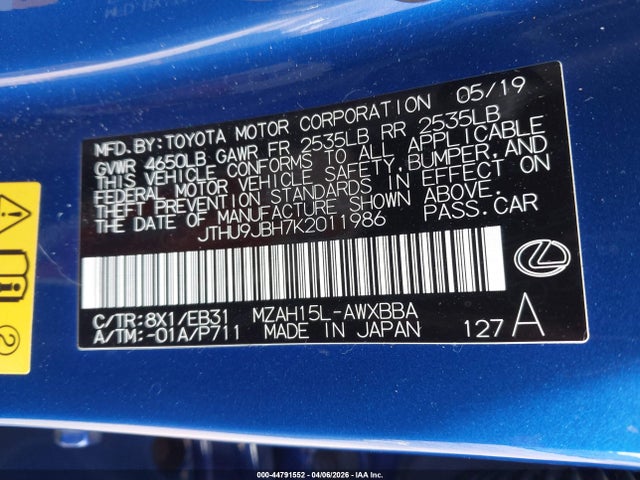 JTHU9JBH7K2011986 Lexus Ux 250h F Sport