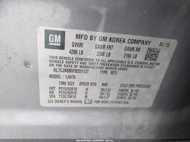 KL7CJNSBXFB201131 Chevrolet TRAX LTZ