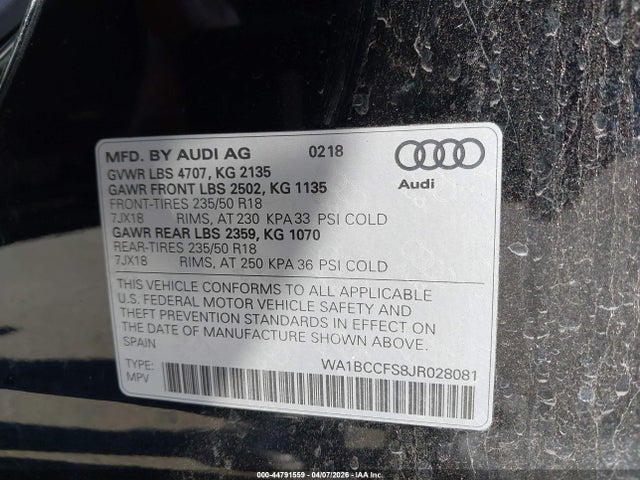 WA1BCCFS8JR028081 Audi Q3 2.0t Premium/2.0t Sport Premium