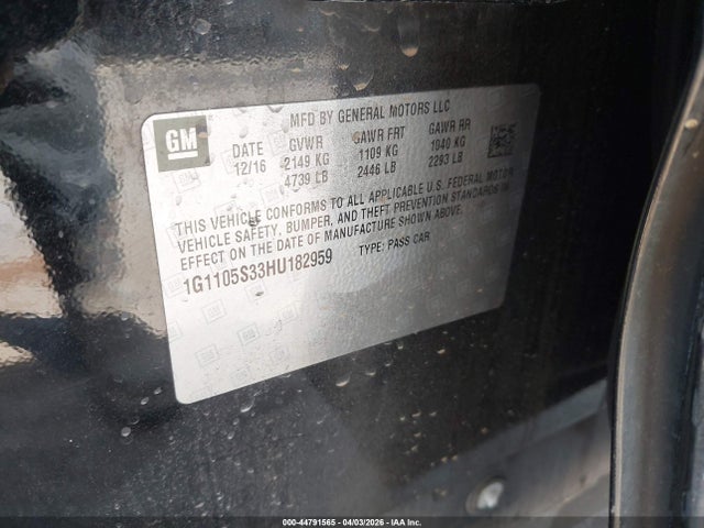 Chevrolet IMPALA 1LT 2017 1G1105S33HU182959 Image 9