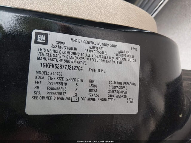 2007 GMC YUKON 1GKFK63877J212704 Photo 8