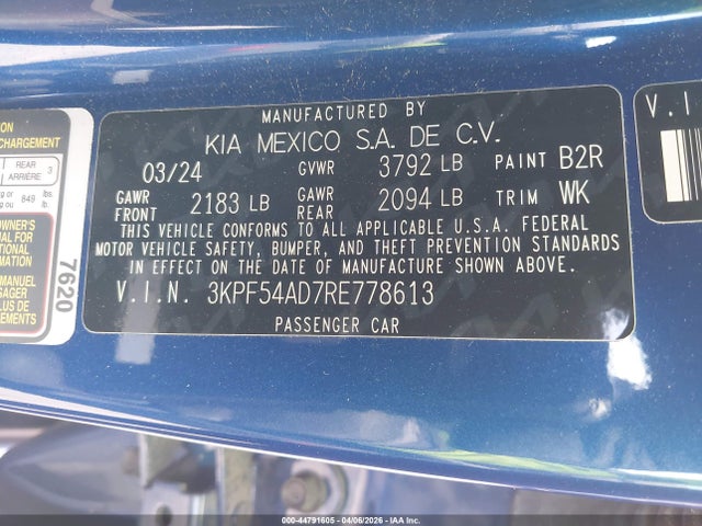 Aukcja sprzedaży 2024 Kia Forte Gt-line, vin: 3KPF54AD7RE778613, numer aukcji: 44791605