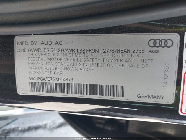 44791621 :رقم المزاد ، WAUFGAFC7GN014873 vin ، 2016 Audi A6 3.0t Premium Plus مزاد بيع
