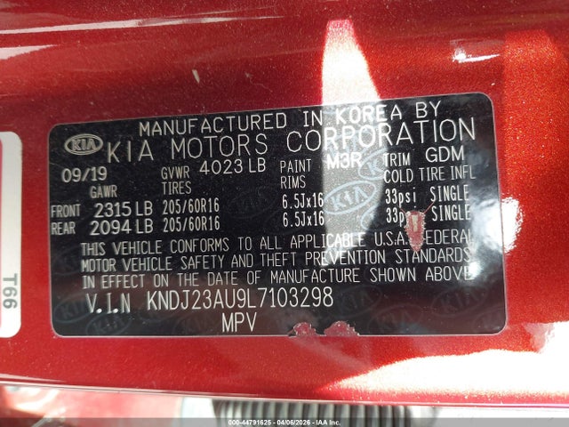 44791625 :رقم المزاد ، KNDJ23AU9L7103298 vin ، 2020 Kia Soul Lx مزاد بيع