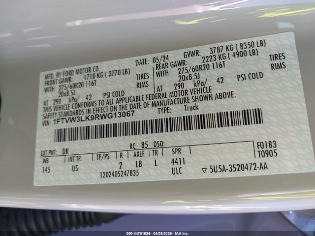 1FTVW3LK9RWG13067 Ford F-150 Lightning Xlt