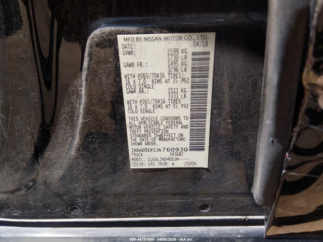 Продажа на аукционе авто 2018 Nissan Frontier Sv, vin: 1N6AD0ER5JN760930, номер лота: 44791680