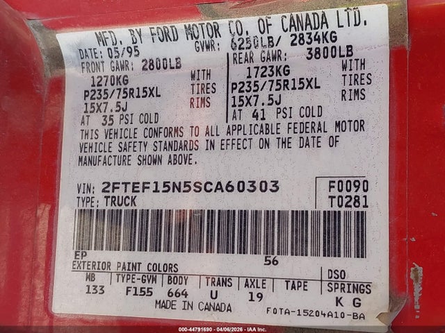 1995 FORD F150 2FTEF15N5SCA60303 Photo 8