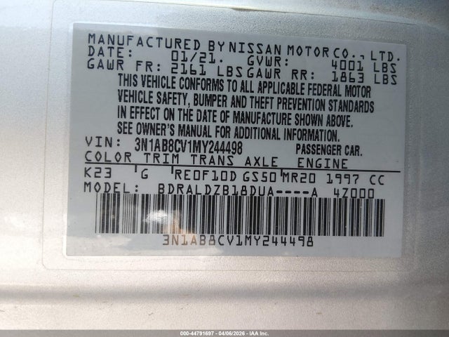 3N1AB8CV1MY244498 Nissan Sentra Sv Xtronic Cvt
