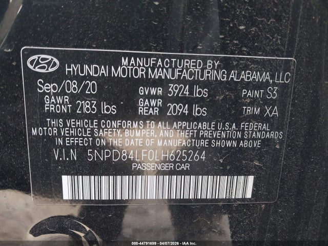 5NPD84LF0LH625264 Hyundai Elantra Value Edition