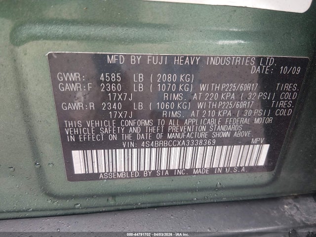 2010 SUBARU OUTBACK 4S4BRBCCXA3338369 Photo 8