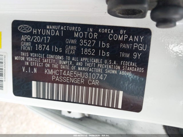 Aukcja sprzedaży 2017 Hyundai Accent Se, vin: KMHCT4AE5HU310747, numer aukcji: 44791710