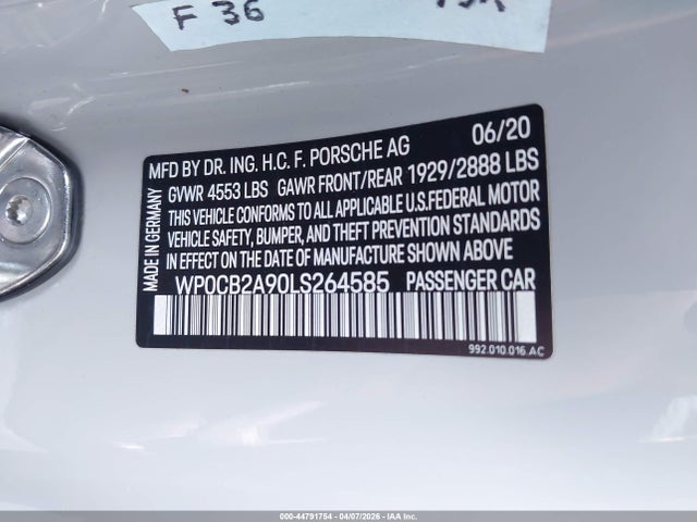 WP0CB2A90LS264585 Porsche 911 Carrera S Cabriolet