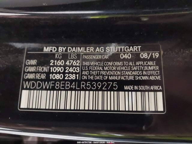 44791756 :رقم المزاد ، WDDWF8EB4LR539275 vin ، 2020 Mercedes-benz C 300 4matic مزاد بيع