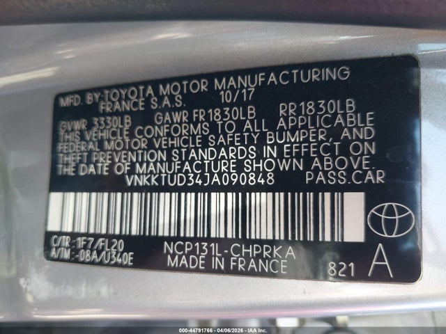 VNKKTUD34JA090848 Toyota Yaris L/le/se