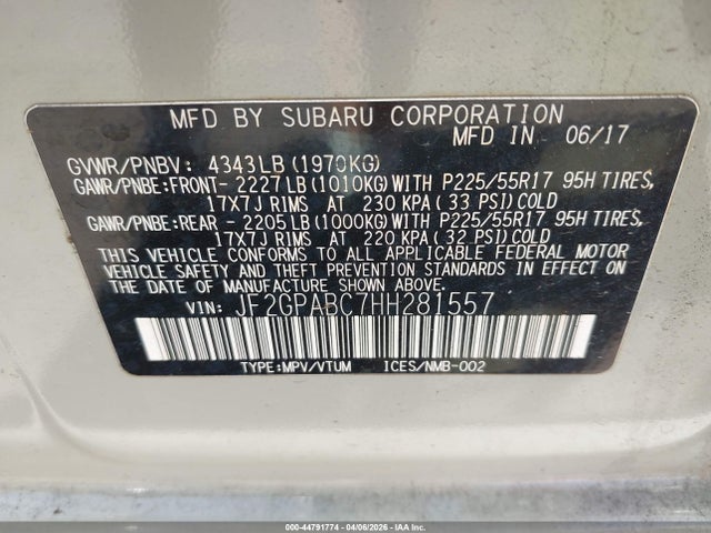 Продаж на аукціоні авто 2017 Subaru Crosstrek 2.0i Premium, vin: JF2GPABC7HH281557, номер лоту: 44791774