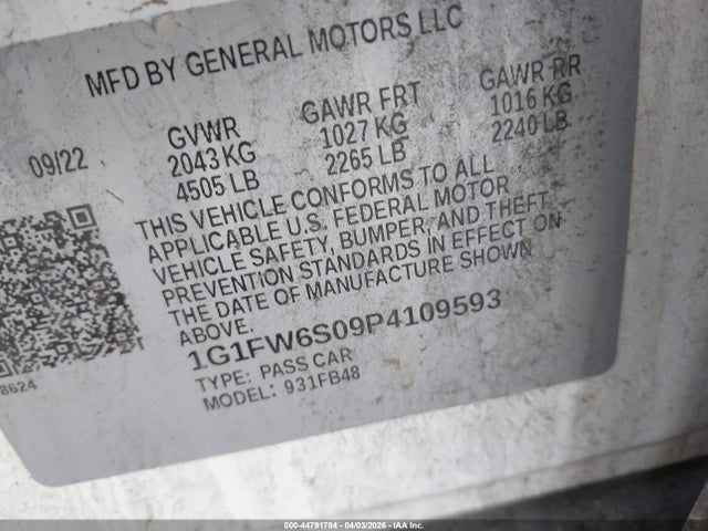 1G1FW6S09P4109593 Chevrolet Bolt Ev Fwd 1lt