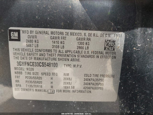 2012 CADILLAC SRX 3GYFNCE33CS548100 Photo 8