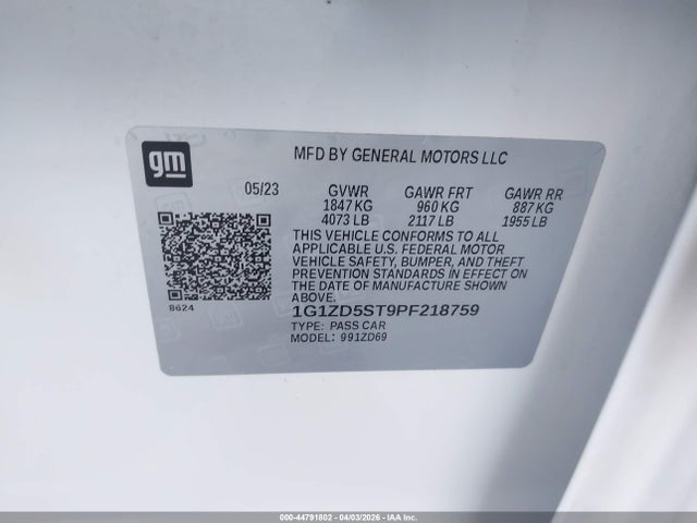 1G1ZD5ST9PF218759 Chevrolet Malibu Fwd 1lt