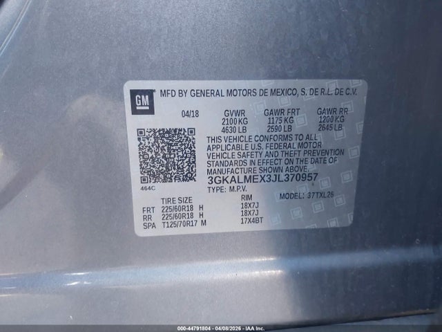 2018 Gmc Terrain Sle მანქანა იყიდება აუქციონზე, vin: 3GKALMEX3JL370957, აუქციონის ნომერი: 44791804