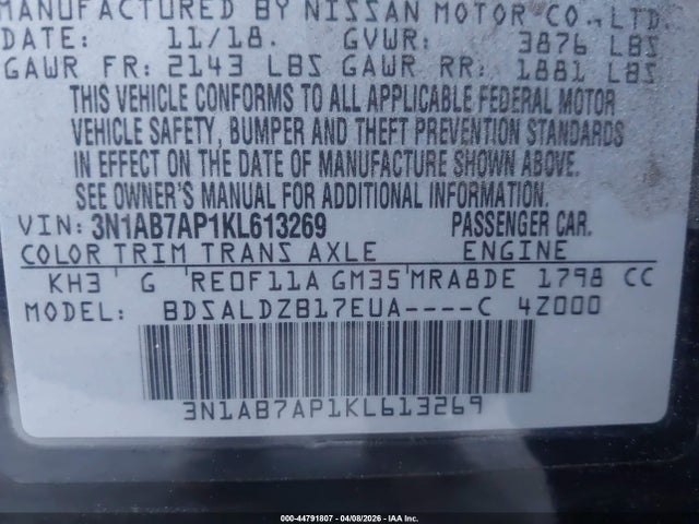 Nissan SENTRA SV 2019 3N1AB7AP1KL613269 Image 9