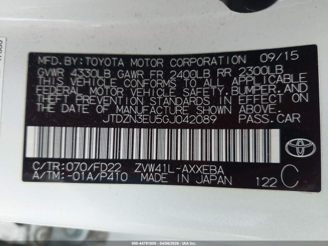 JTDZN3EU5GJ042089 Toyota Prius V Two