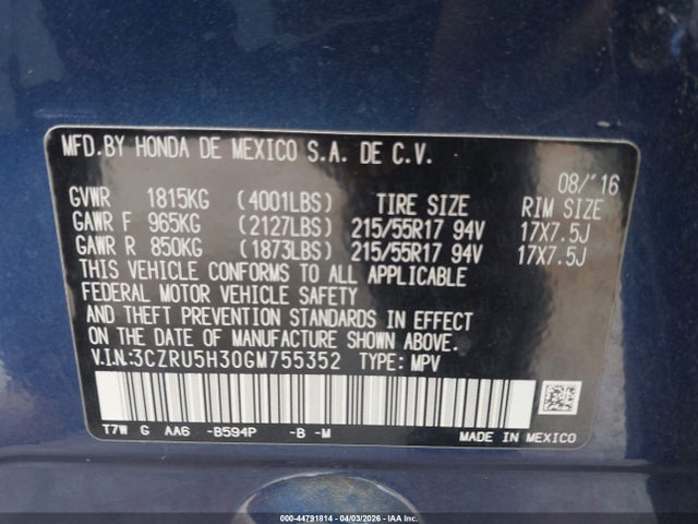 2016 HONDA HR-V 3CZRU5H30GM755352 Photo 8