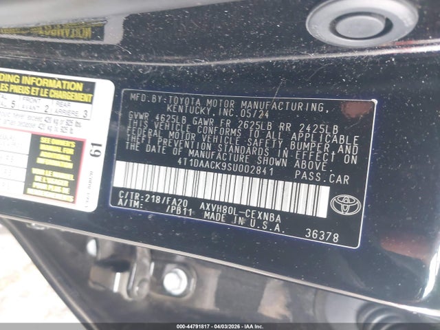 Продаж на аукціоні авто 2025 Toyota Camry Le, vin: 4T1DAACK9SU002841, номер лоту: 44791817