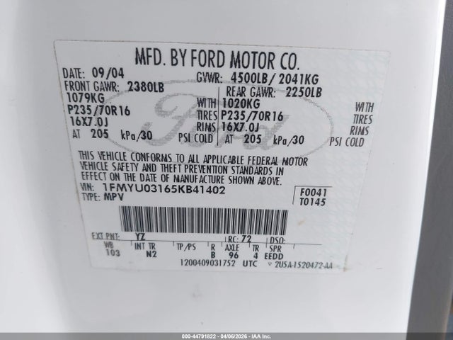 Продажа на аукционе авто 2005 Ford Escape Xlt, vin: 1FMYU03165KB41402, номер лота: 44791822