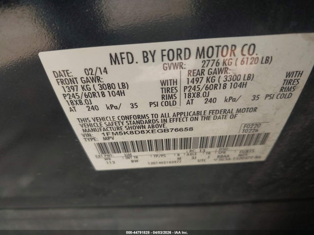 Продажа на аукционе авто 2014 Ford Explorer Xlt, vin: 1FM5K8D8XEGB76658, номер лота: 44791828