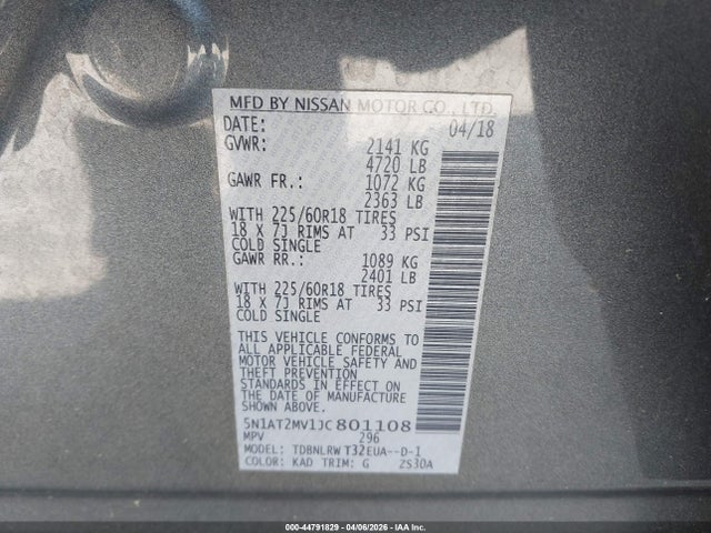 Продажа на аукционе авто 2018 Nissan Rogue Sl, vin: 5N1AT2MV1JC801108, номер лота: 44791829