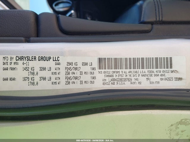 44791838 :رقم المزاد ، 1J4RR4GG9BC697820 vin ، 2011 Jeep Grand Cherokee Laredo مزاد بيع