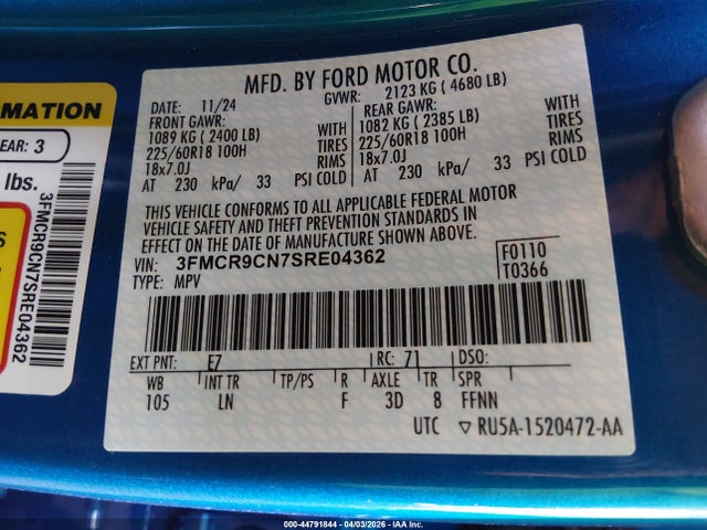 3FMCR9CN7SRE04362 Ford Bronco Sport Outer Banks