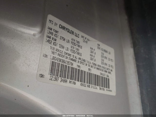 Продажа на аукционе авто 2008 Jeep Liberty Sport, vin: 1J8GN28K88W195784, номер лота: 44791854