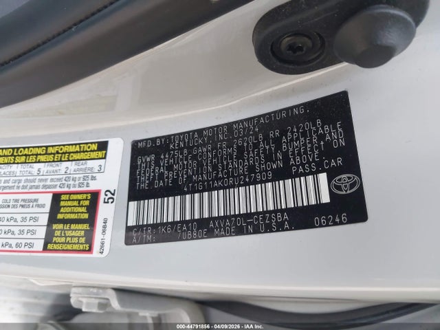 Auction sale of the 2024 Toyota Camry Se, vin: 4T1G11AK0RU247909, lot number: 44791856
