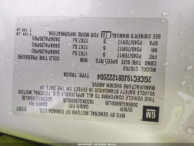 Продаж на аукціоні авто 2008 Chevrolet Silverado 1500 Lt1, vin: 2GCEC19J081222004, номер лоту: 44791857