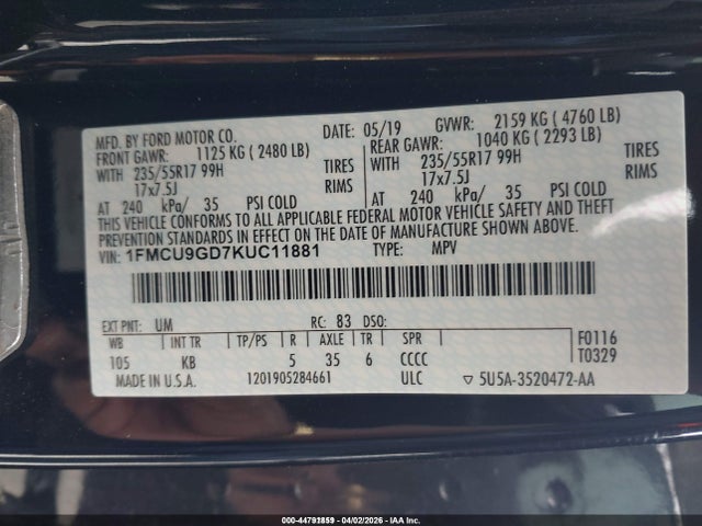 2019 FORD ESCAPE 1FMCU9GD7KUC11881 Photo 8