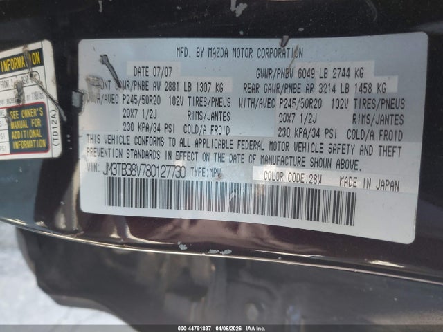 Aukcja sprzedaży 2008 Mazda Cx-9 Grand Touring, vin: JM3TB38V780127730, numer aukcji: 44791897