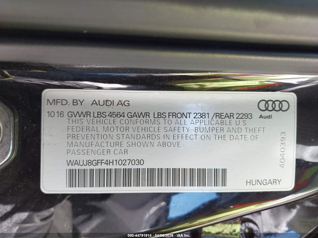 WAUJ8GFF4H1027030 Audi A3 2.0t Premium
