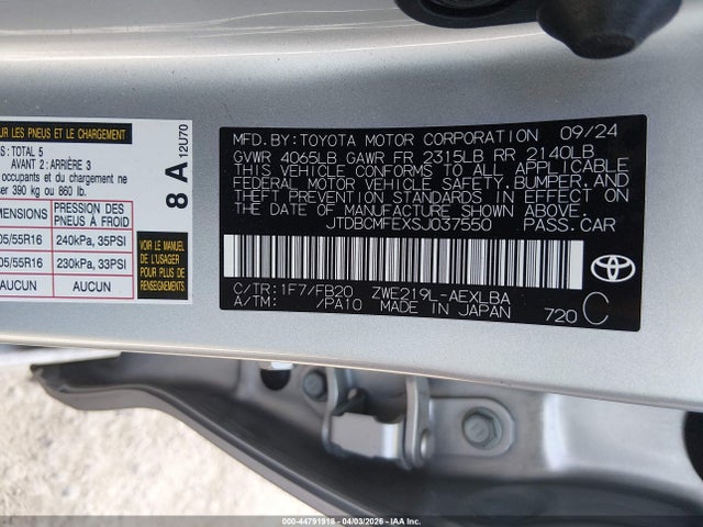 Toyota Corolla Hybrid Le 2025 JTDBCMFEXSJ037550 Image 9