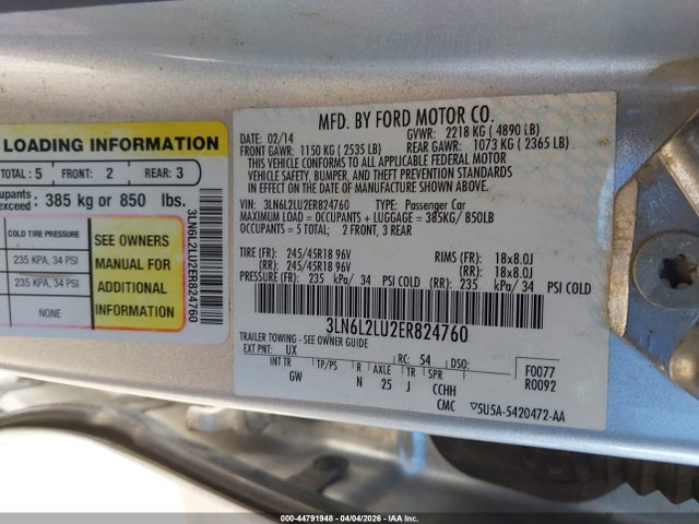 Aukcja sprzedaży 2014 Lincoln Mkz Hybrid, vin: 3LN6L2LU2ER824760, numer aukcji: 44791948