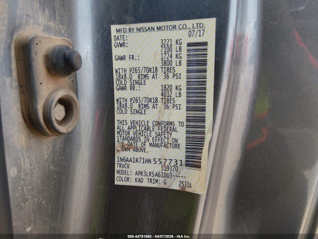 1N6AA1R71HN557731 Nissan TITAN S