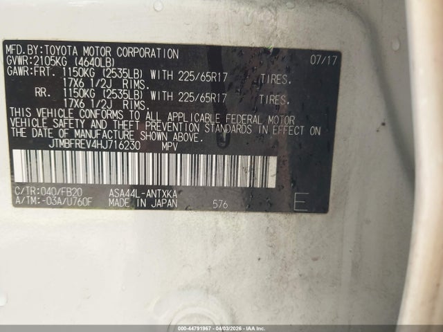 JTMBFREV4HJ716230 Toyota RAV4 LE