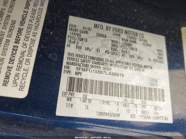 2007 FORD EXPEDITION 1FMFU15597LA90018 Photo 8