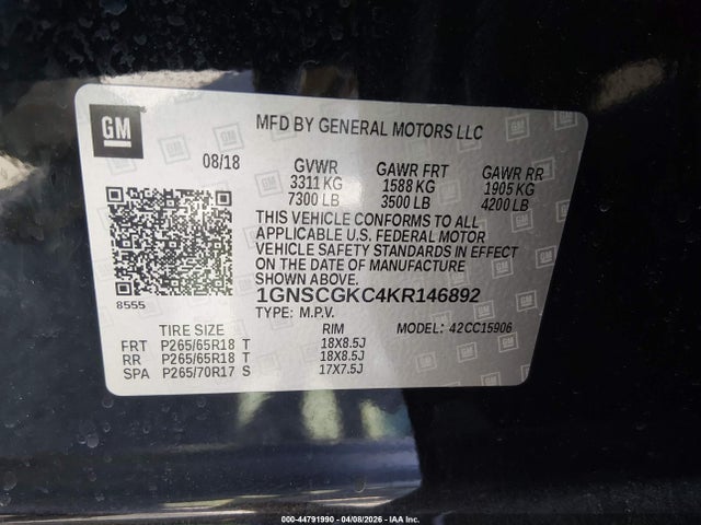 44791990 :رقم المزاد ، 1GNSCGKC4KR146892 vin ، 2019 Chevrolet Suburban Ls مزاد بيع